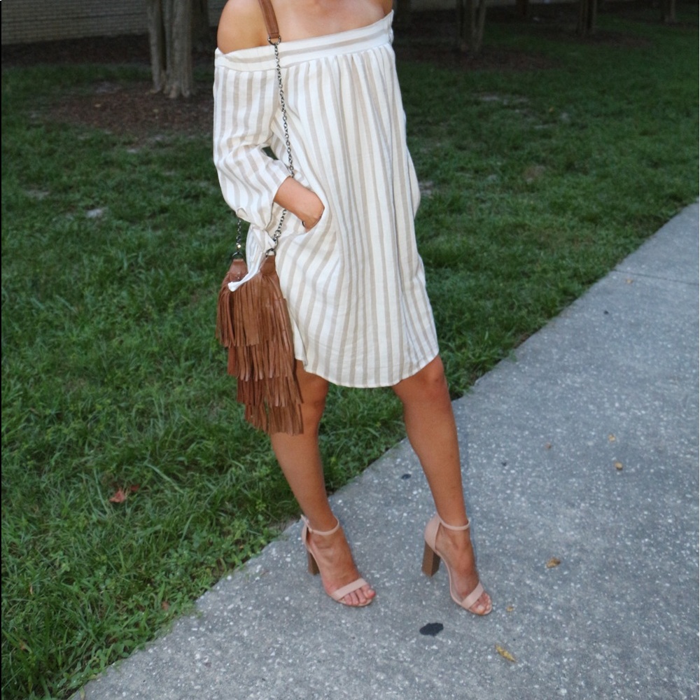 Off The Shoulder Stripped Dress